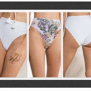 NEW Maaji $73 Cloud Cloud White Suzy Q High Rise/High Leg Bikini Bottom Size 3XL